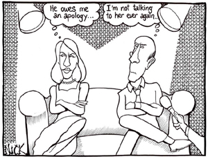 sulking couple cartoon